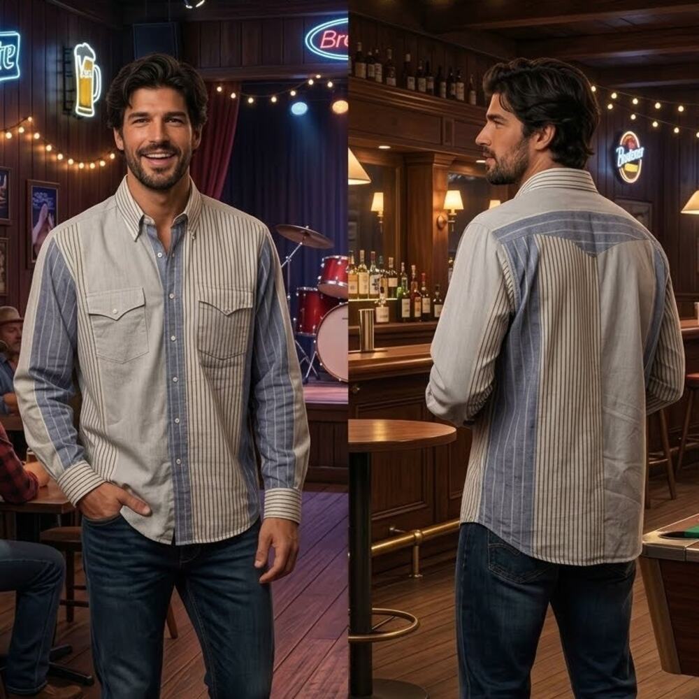 Vintage Panhandle Slim Mens M 15.5 Striped Long Sleeve Western Shirt 38-40